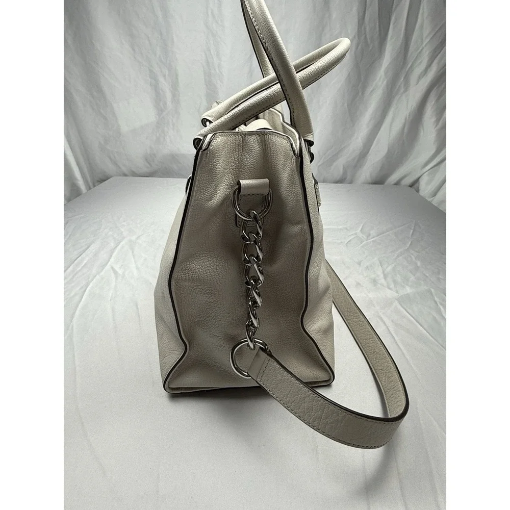 Michael Kors Hamilton Large Pebbled Leather Satchel Tote Bag Ivory Cream